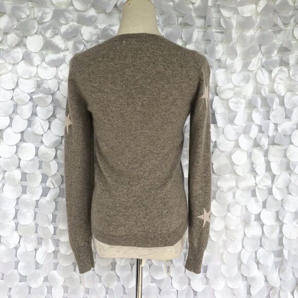 Cynthia Rowley 100% 2-ply Cashmere Small Taupe Pink Star Print Crew Neck… - Picture 4 of 6